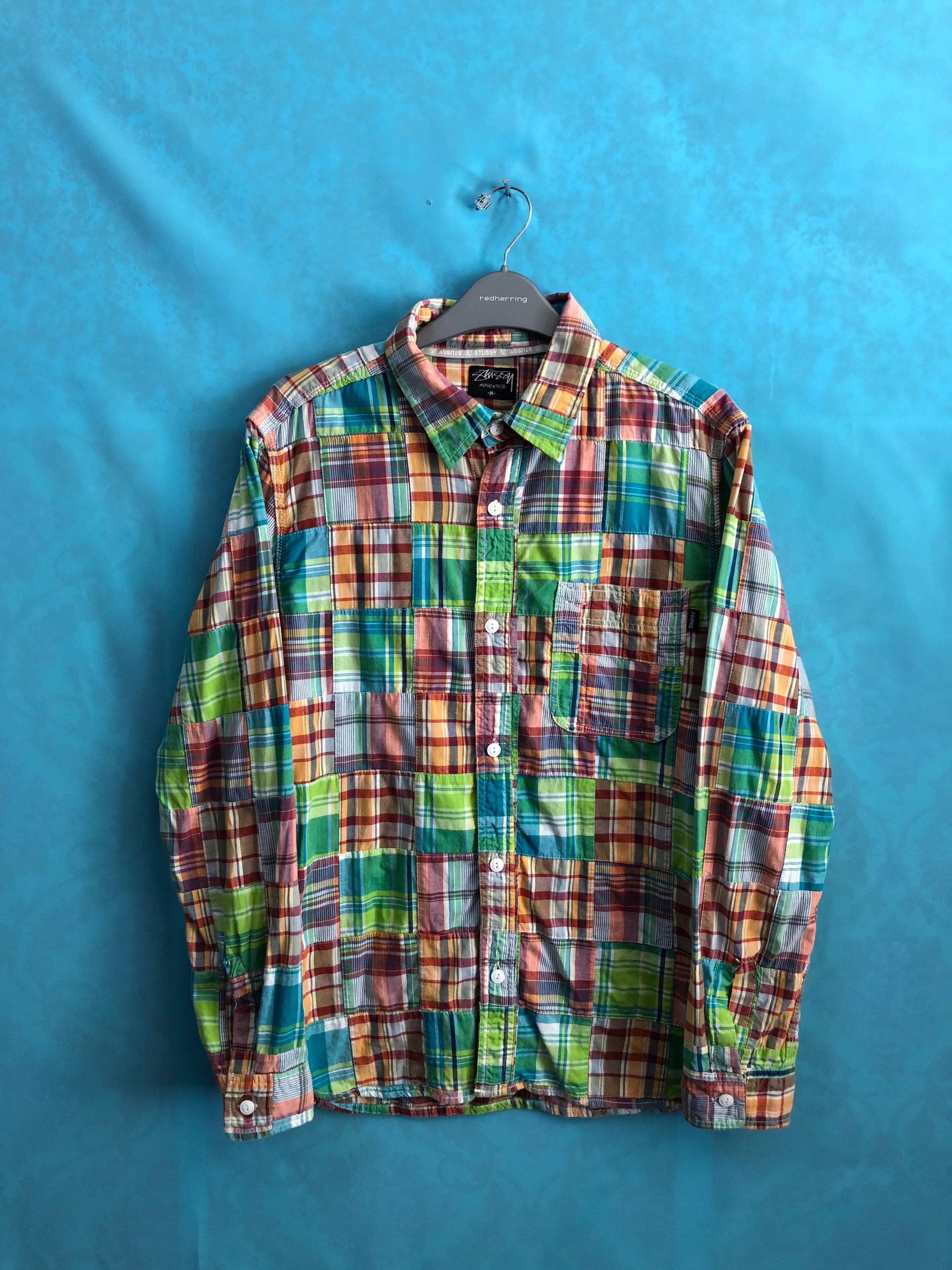 RARE VTG Stussy Patchwork Shirt Multicolor Streetwear Medium 1166  