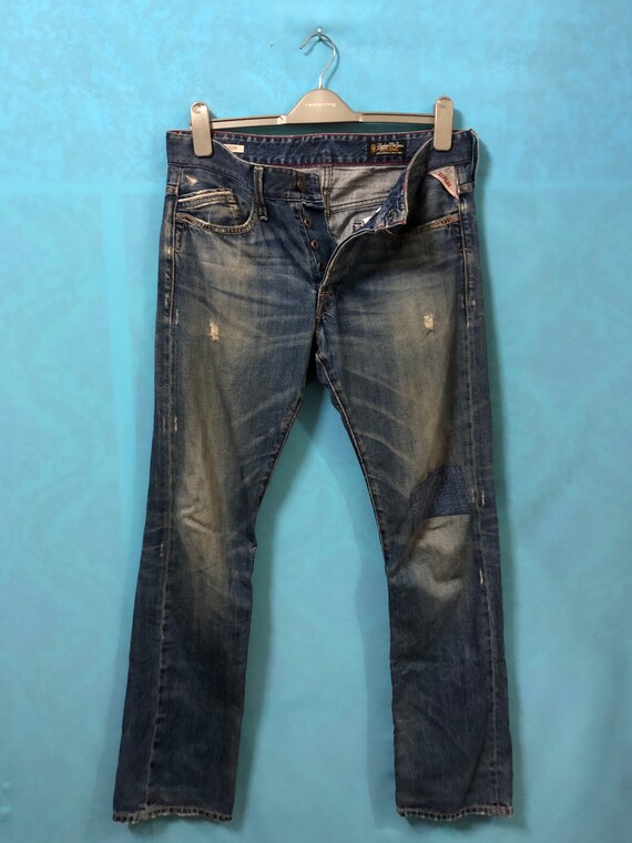 RARE!!VTG replay waitom distress jeans patchwork … - image 2