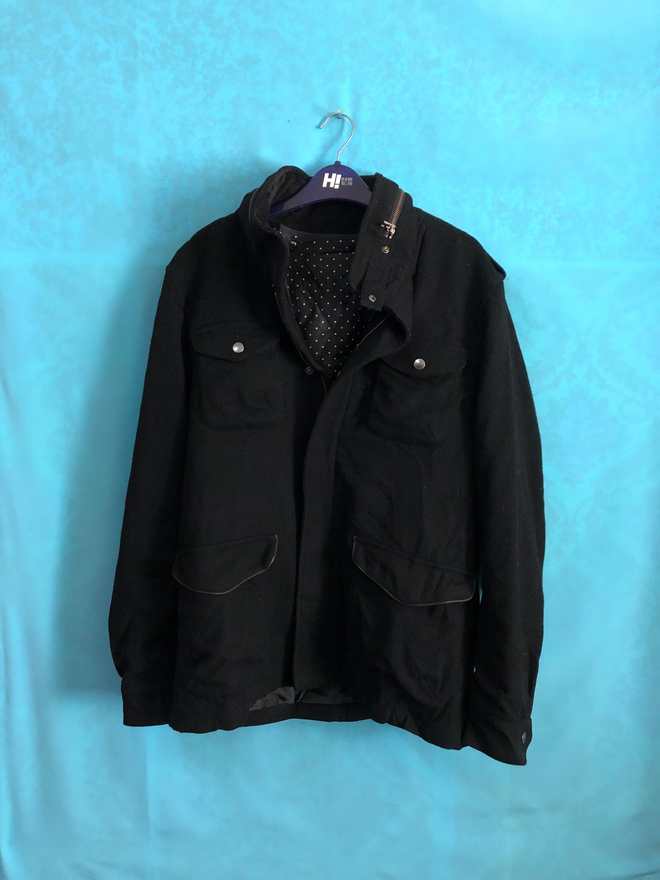 VTG BACK NUMBER Est 1980 Polka Dot Wool Black Pockets