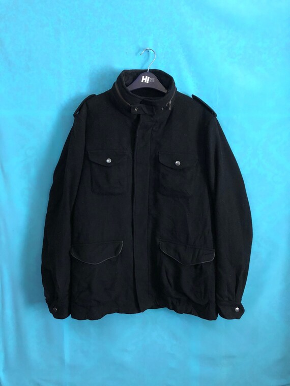 BACK NUMBER - back number  ナイロンjacket VTG BACK NUMBER Est 1980 Polka Dot Wool Black Pockets