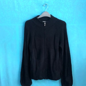 RARE!! VTG elle planete zipper checkered black knitwear jackets size 40 womens #1029