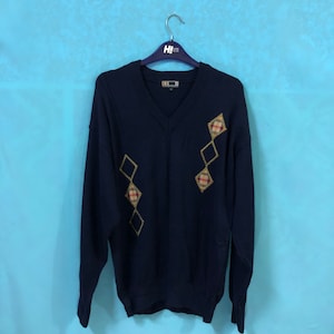 VTG DAKS london sweatshirt knitwear embroidery navy blue large #36