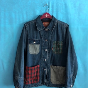 SALE!!VTG sky bomber 391B08 winter jacket hickory plaid design pocket medium #1647