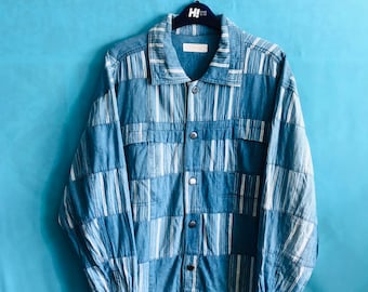 RARE!!VTG bijou coeur surdimensionné patchwork denim veste double poches intérieure taille libre #1494