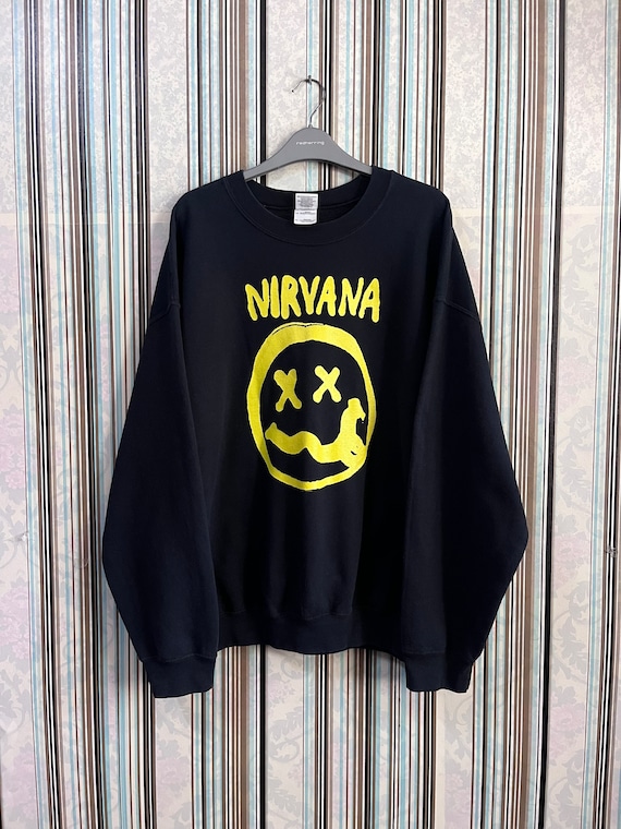 Felpa Nirvana Unisex Nera Con Stampa Kurt Cobain 'Smile' – Girocollo, Cotone Misto - Foto 2
