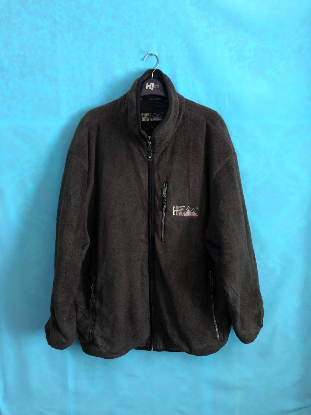 VTG FIRST DOWN Zipper Grey Fleece Jacket 3L Extra Large #114