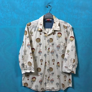 SALE!! VTG ciao panic made in japan three quarter shirt button down hot air balloon pop art large #932