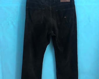 VTG TOMMY HILFIGER corduroy jeans trousers sewing logo pockets traditional classic black size 34 #616