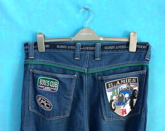 RARE!! VTG Hardy Amies Sport Jeans London Patches Embroidery