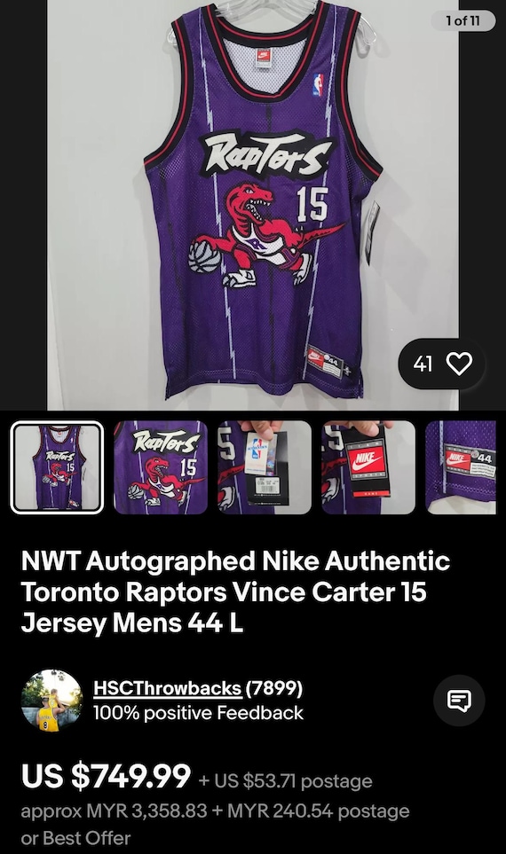 MEGARARE!!VTG Nike Authentic Toronto Raptors Vince Carter 15
