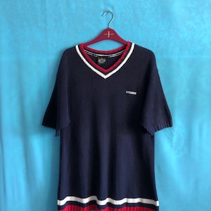 RARE!!VTG vans of the wall tri-color embroidery logo knitweae shirt medium #1323