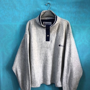 SALE!! VTG champion authentic products  button fleece jackets sweatshirt big logo spell out grey large #1088