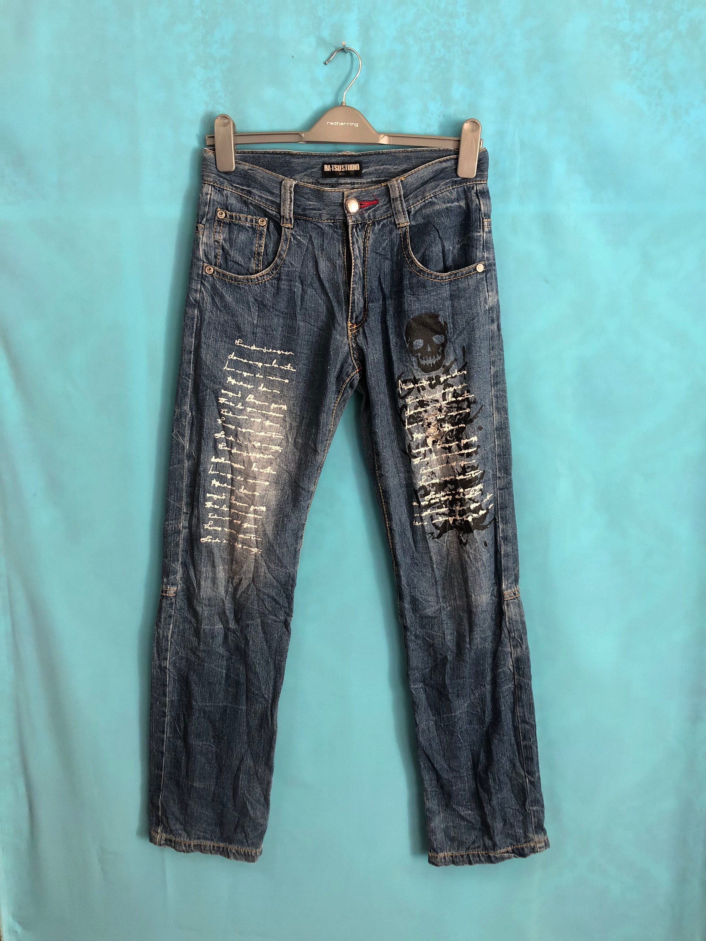 VTG BATSU STUDIO Xst Batsustudio Distress Jeans Skull Bones Zebra