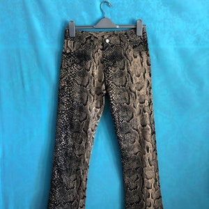 RARE!! VTG modzart london kitsch-22 london printed phyton bootcut made in england size 1 size 28 #1143