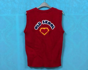 VTG SUPER LOVERS old skool knitwear vest embroidery with tag medium #436