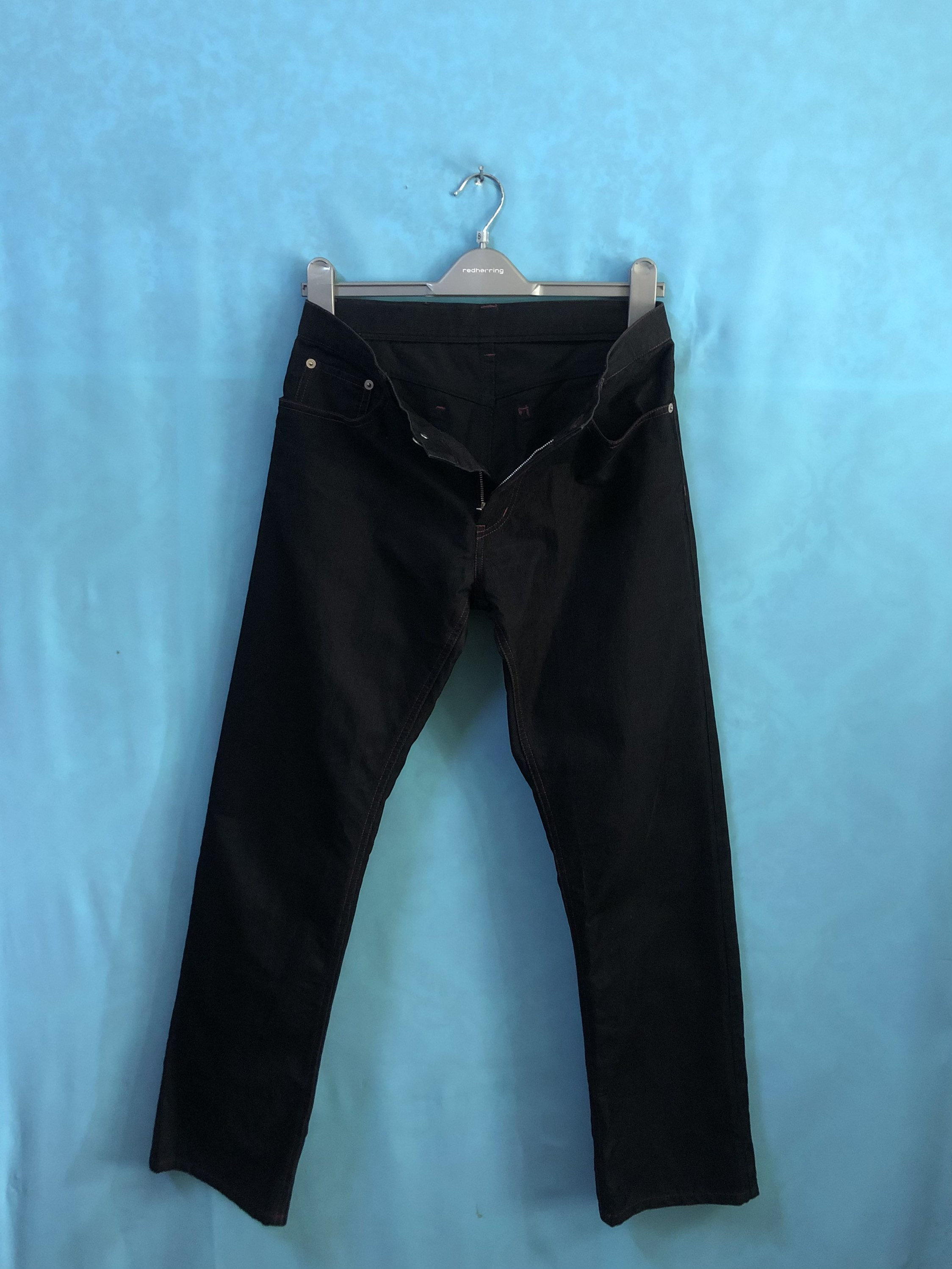 即完売 OP x BerBerJin CORDS SLACKS Ｍ RARE!!VTG Burberry Black Label Corduroy Black Red Stitch