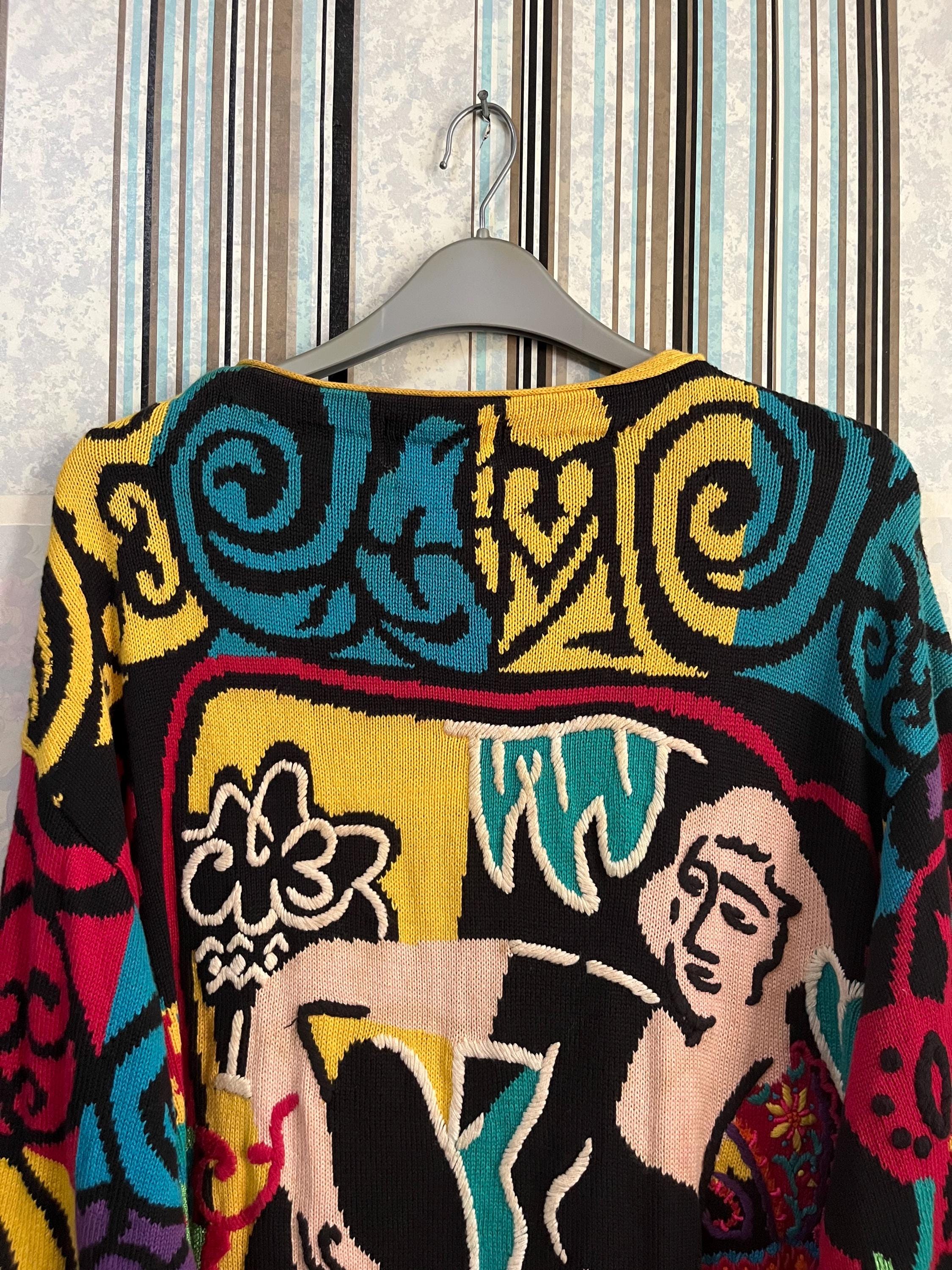 1990s YOSHIYUKI KONISHI Artwork Hand Knit Bold Knitwear Multicolor 