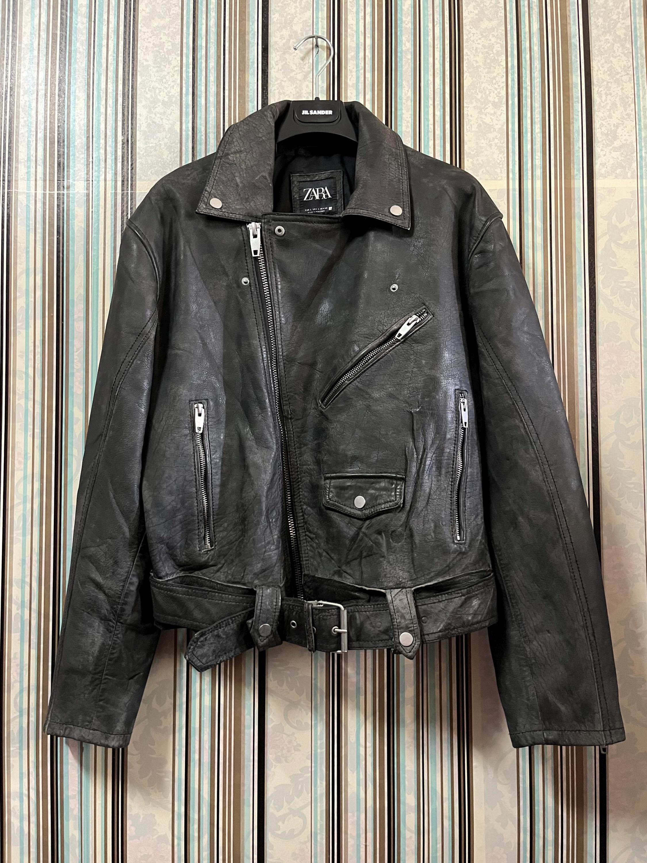 Vintage 2000s ZARA Fast Fashion Classic Biker Leather Notched