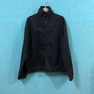 VTG POLO ralph lauren jacket harrington navy sewing pink logo zipper #497