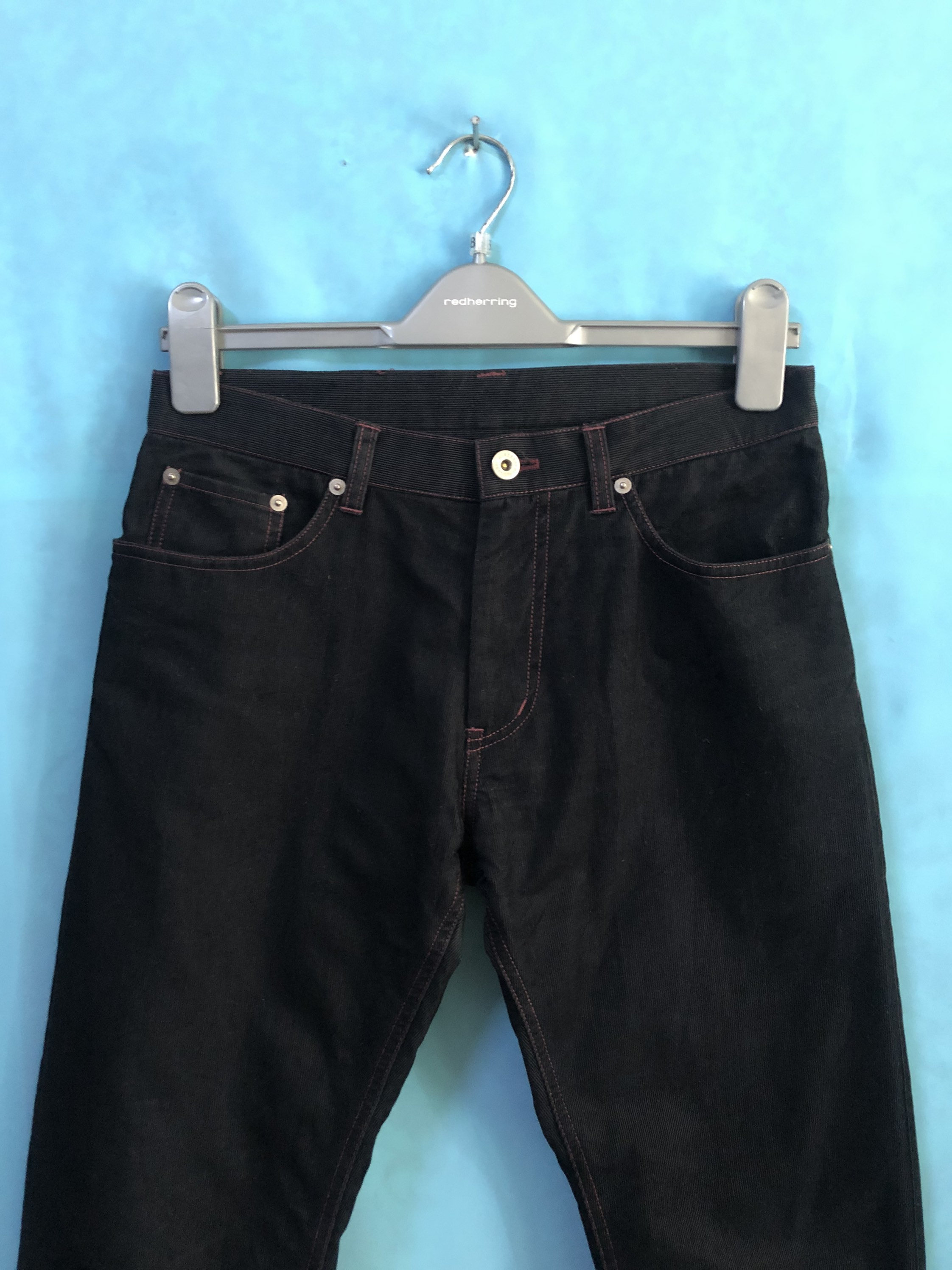 即完売 OP x BerBerJin CORDS SLACKS Ｍ RARE!!VTG Burberry Black Label Corduroy Black Red Stitch
