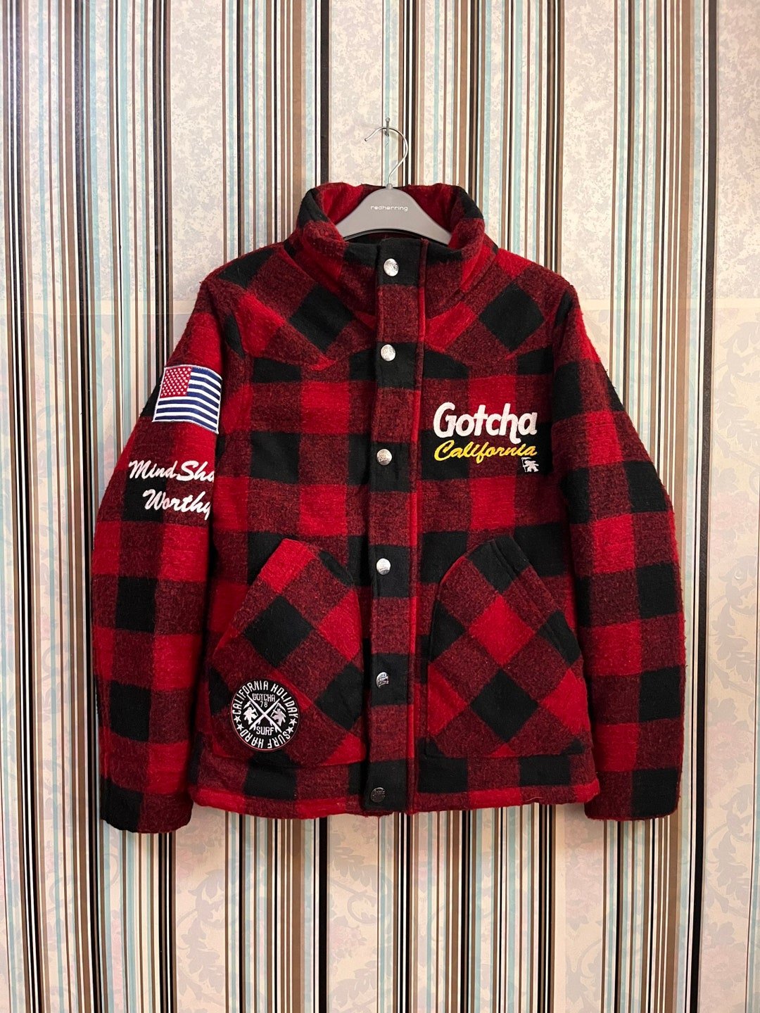 RARE!!VTG Gotcha California Gotcha 78 Surf Tartan Patches Wool Size S # ...