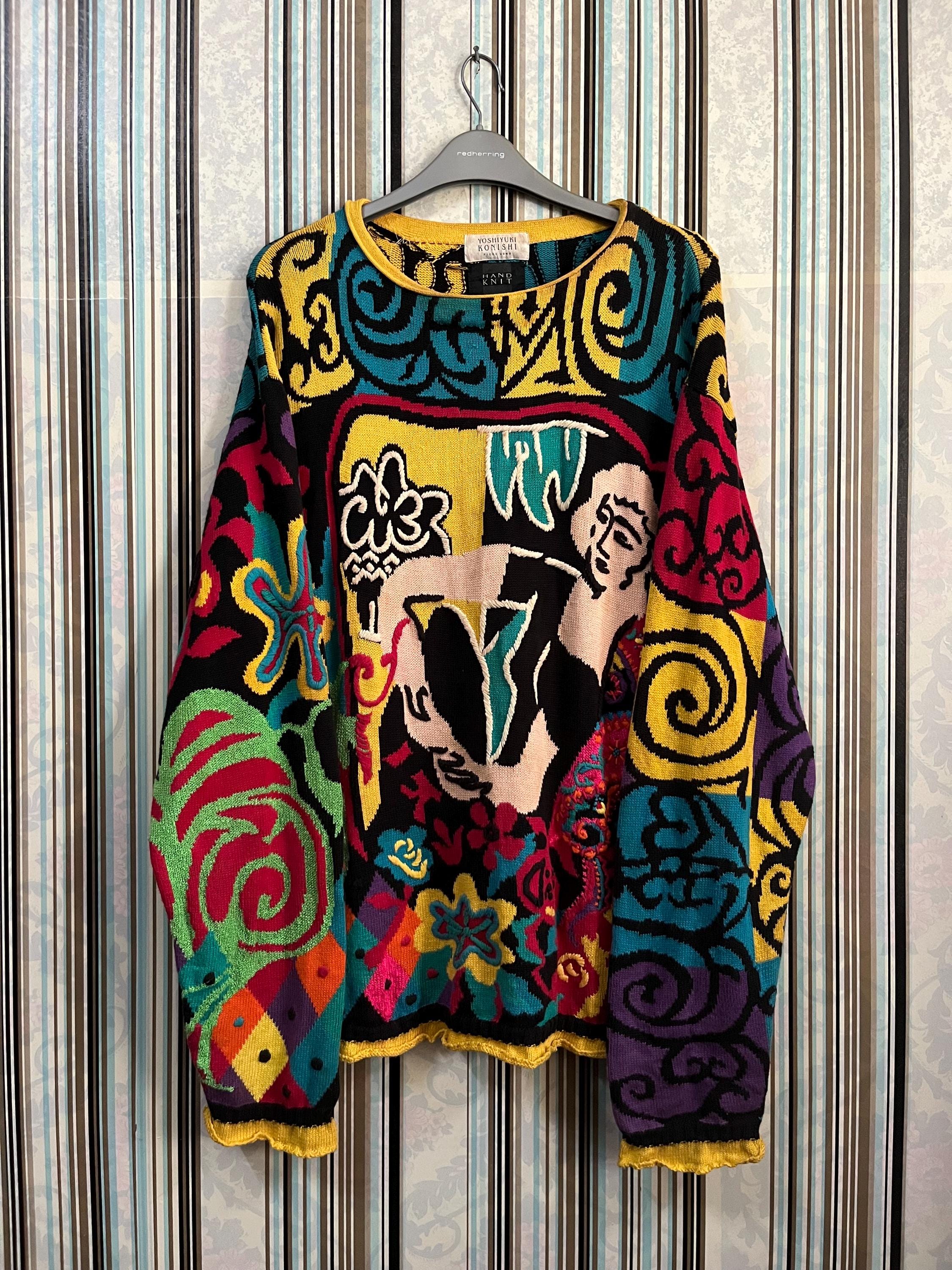 1990年代、小西良行のアートワーク、手編み、大胆なニットウェア