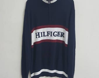 LETZTER TROPFEN!! vtg tommy hilfiger pullover sweater biglogo buchstabe streifen medium #367