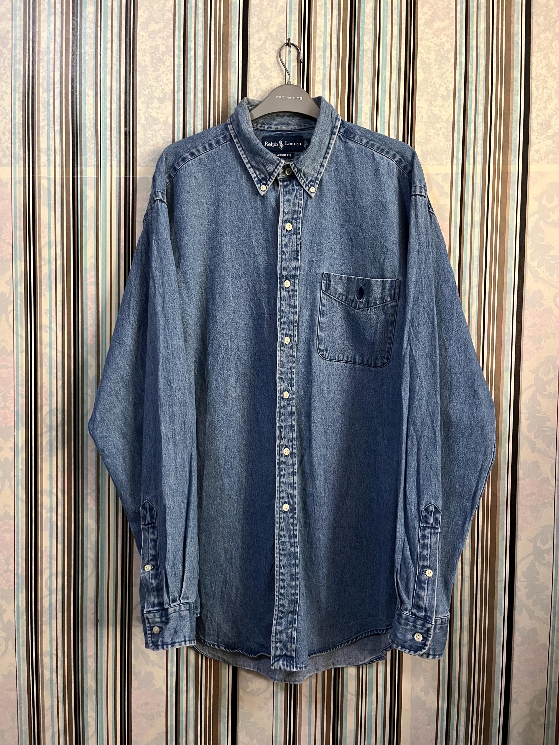 1990s POLO Ralph Lauren RRL Classic Fit Denim Shirt Pockets Large 