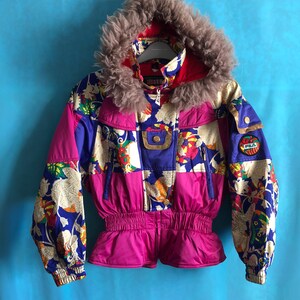 MEGARARE!!VTG fila biella italia sport hoodies fur zipper embroidery patches floral multicolor size 150~160 #1377