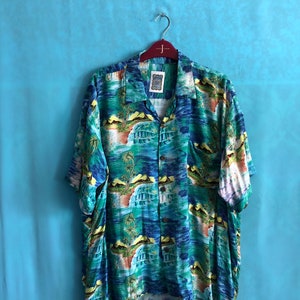 RARE!!VTG ocean hawaiian pali style rayon shirt hula girl kula girl large #1325