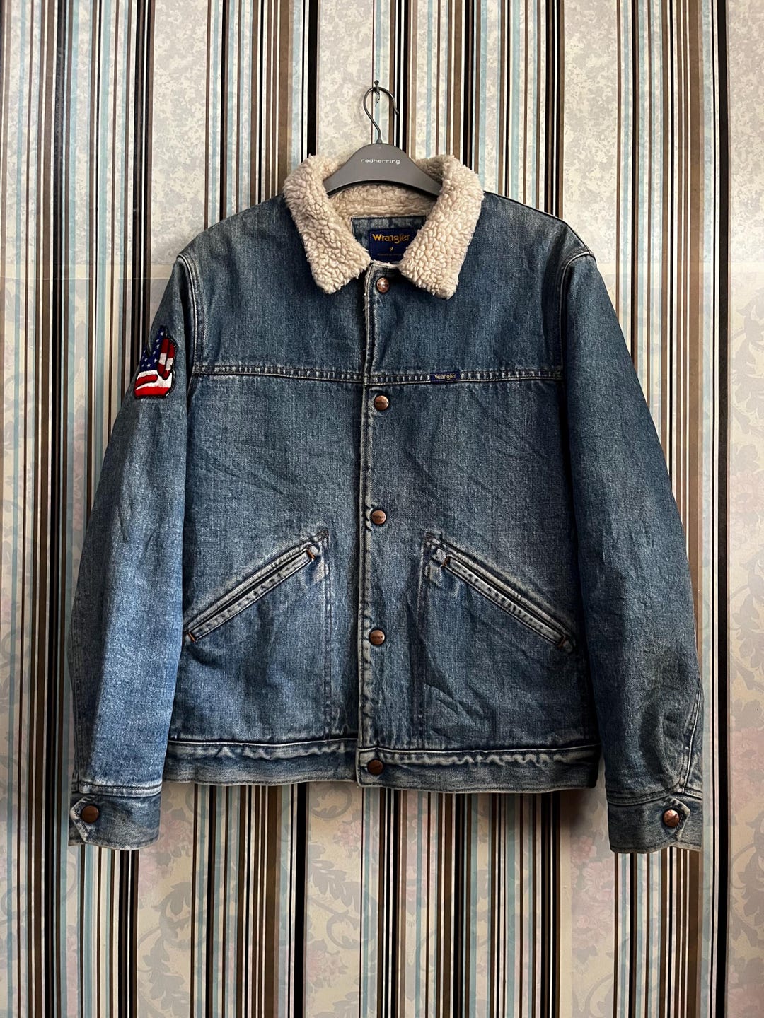 1990s WRANGLER Sherpa Denim Jackets Patches Medium #H5 - Etsy