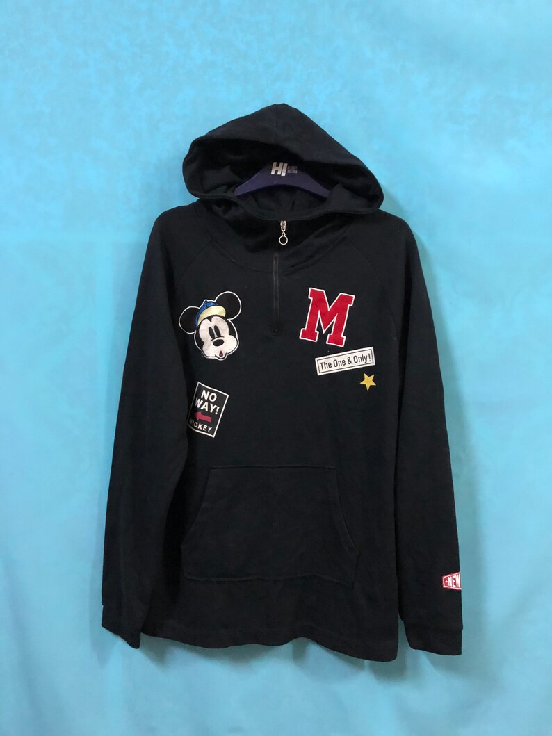 VTG MICKEY MOUSE disney hoodies navy blue pop art design large #536 image 1