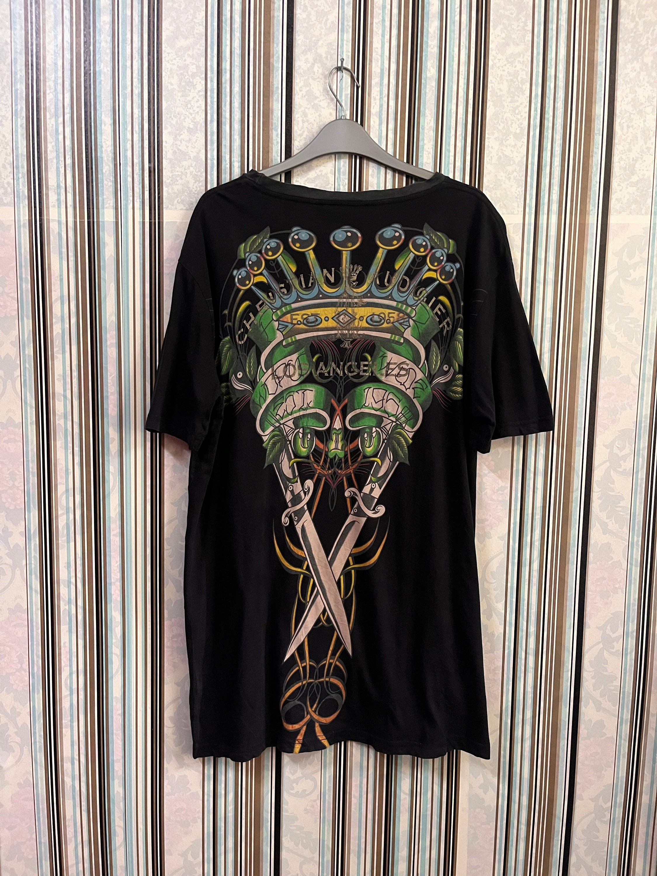 Ed Hardy CHRISTIAN AUDIGIER ベロア　ラインストーン VTG ED HARDY Christian Audigier Men's Pink L/S Shirt SZ L