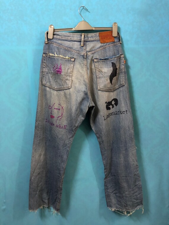 RARE!!VTG edwin remake painter artwork jeans dist… - image 5