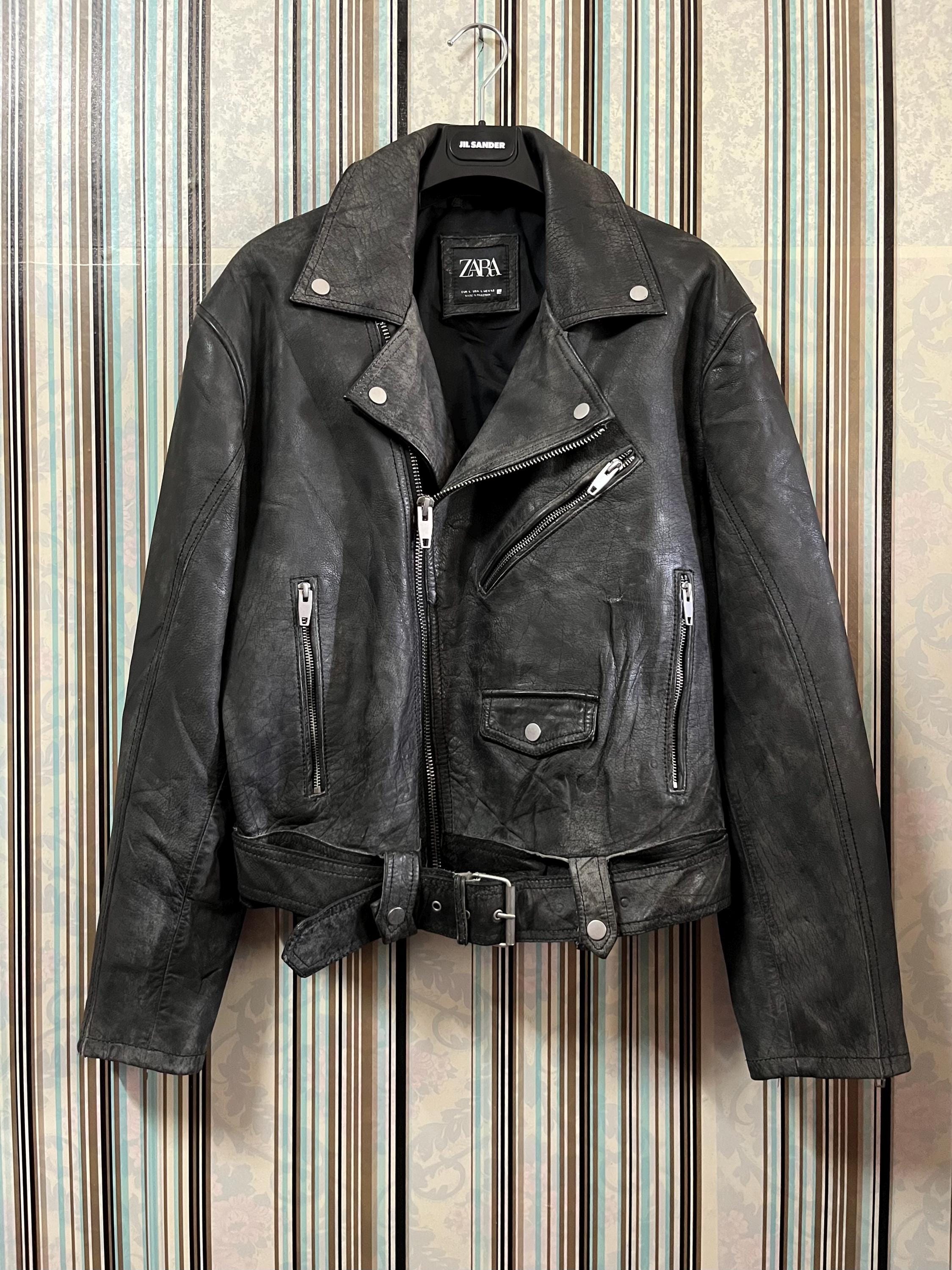 Vintage 2000s ZARA Fast Fashion Classic Biker Leather Notched