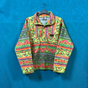 VTG LIAMONTE fleece warm jackets native multicolor quarter button made in germany large #C4
