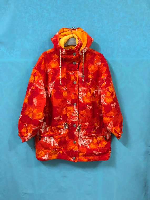 VTG ELLESSE ITALY Made by Goldwin Orange Floral Jackets Hoodies  