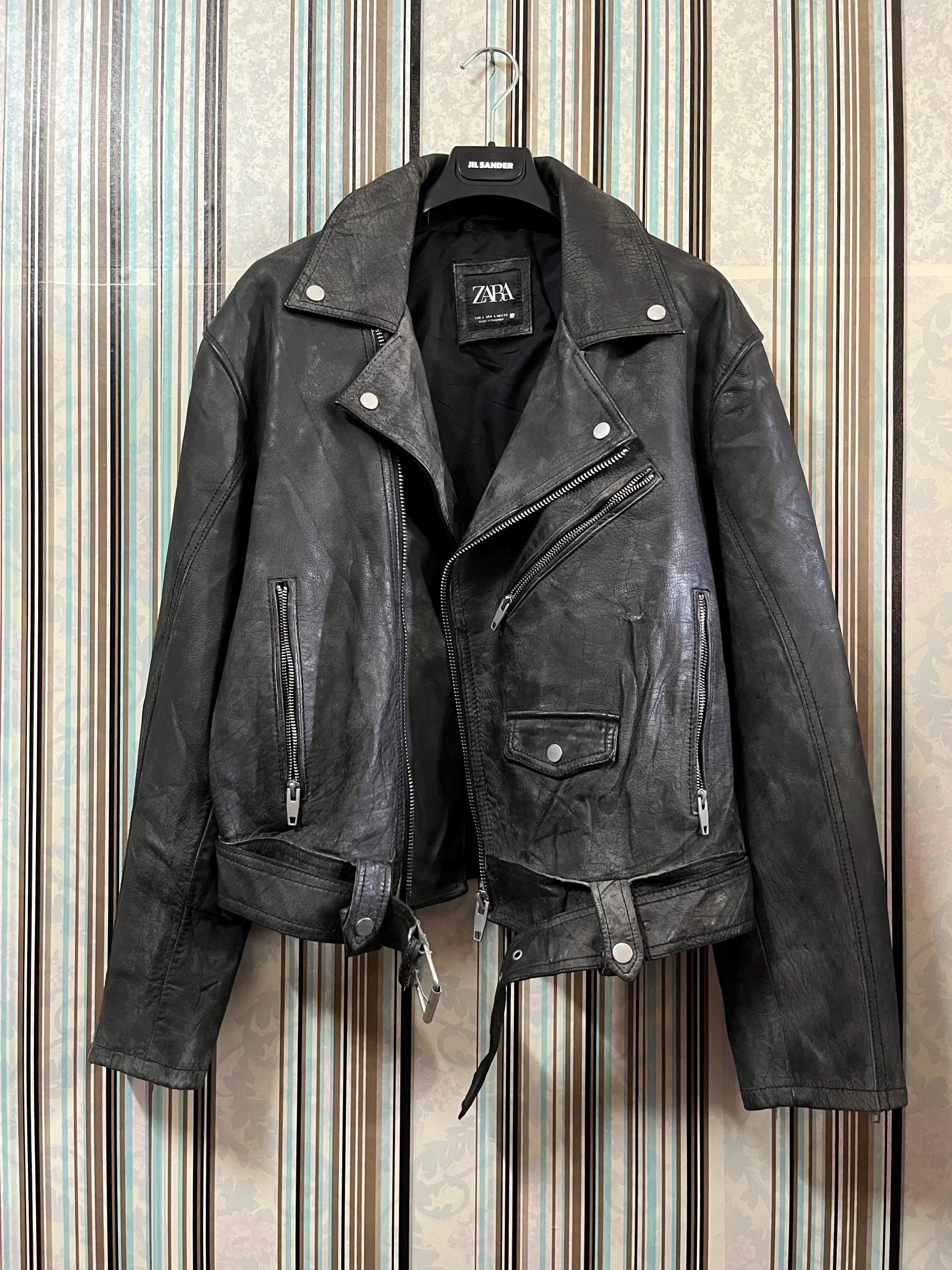 Vintage 2000s ZARA Fast Fashion Classic Biker Leather Notched