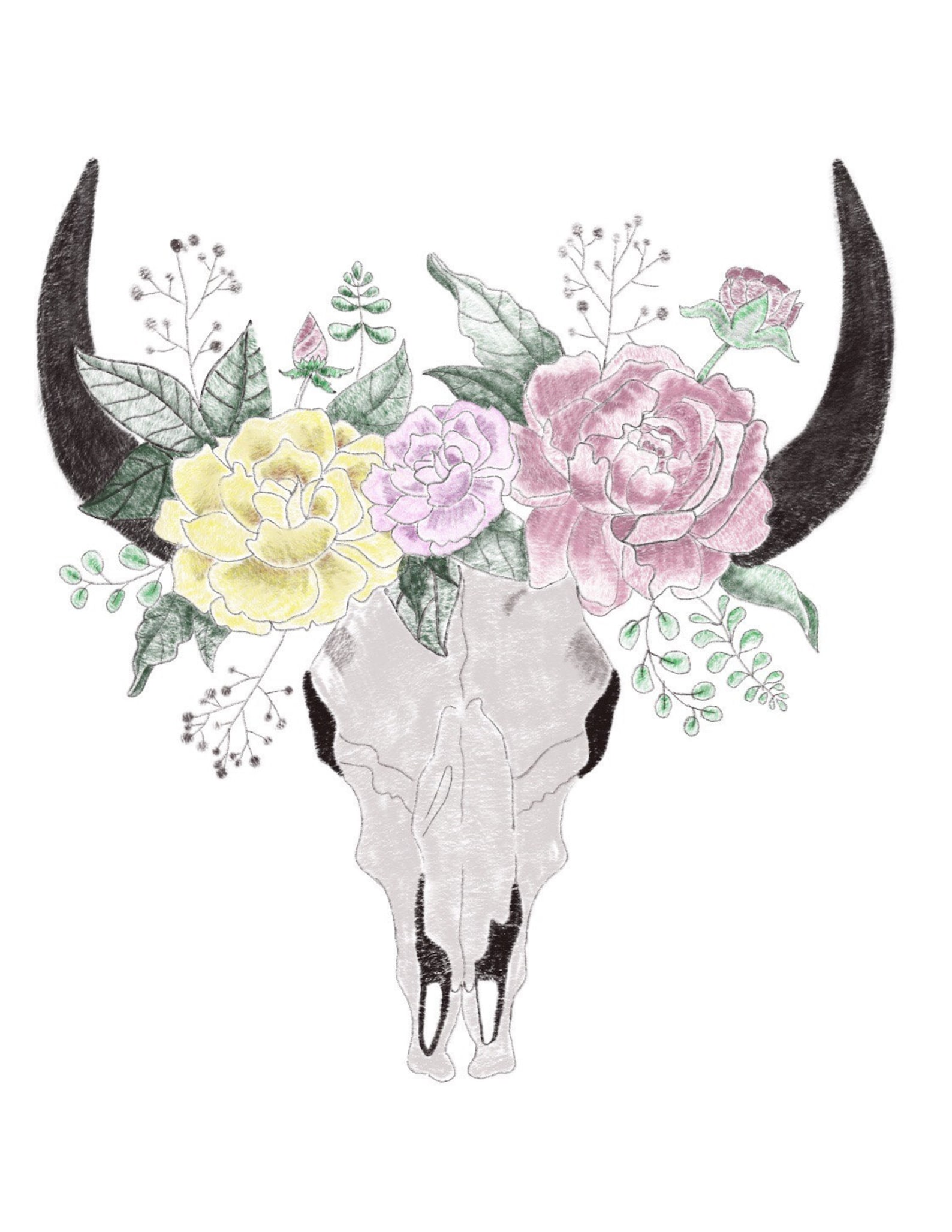 Floral Skull Art Floral Skull Skull Print Cow Skull Cow Skull Art Cow
