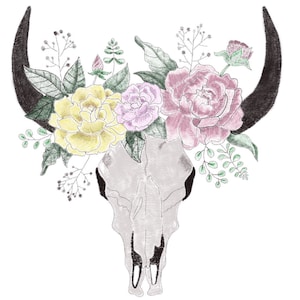 Floral Skull Art - Floral Skull - Skull Print - Koe Schedel - Koe Schedel Kunst - Koe Schedel Decor - Koe Schedel Art Print - Koe Schedel Kunst aan de muur