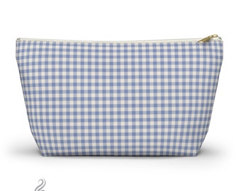 Borsa con cerniera Gingham blu con fondo a T