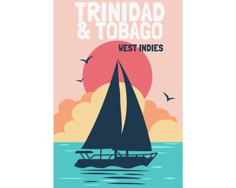 Trinidad and Tobago Wall Art, Trinidad Poster, Sailboat Silhouette, Matte Vertical Poster