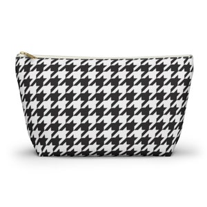 Houndstooth | Zipper Pouch | Classic| Houndstooth pattern | Black and White Flat Bottom Preppy Pouch | Pencil Pouch