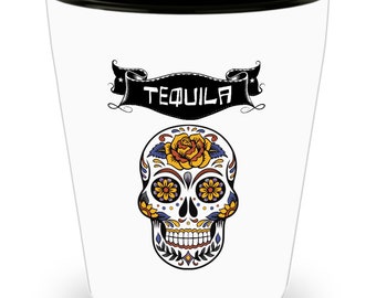 Tequila. Shot glass. Awesome novelty gift for men women and friends. Amazing fun design. Ideal for drinking games. Viva Mexico