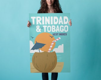 Trinidad and Tobago Wall Art, Trinidad Poster, Drink in a Coconut,  Beach Scene, Matte Vertical Poster
