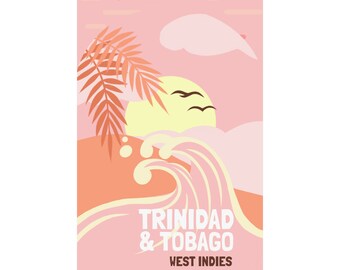 Trinidad and Tobago Wall Art, Trinidad Poster, Beach Scene with a big wave and birds, Matte Vertical Poster