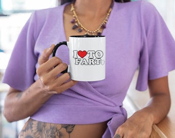 I Love to Fart Mug, Fart Coffee Mug, Funny Fart Two Toned Accent Mug for Men or Women, I Heart to Fart Mug 11oz Coffee Mug