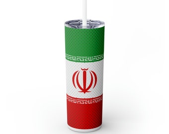 Iran Flag Skinny Tumbler with Halftone pattern 20 oz Stainless steel Tumbler with straw