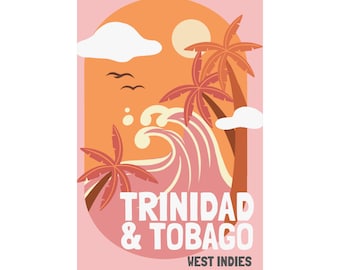 Trinidad and Tobago Wall Art, Trinidad Poster, Pink Wave, Beach Scene, Matte Vertical Poster