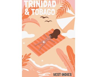 Trinidad and Tobago Wall Art, Trinidad Poster, Woman Sunbathing on A Beach, Matte Vertical Poster